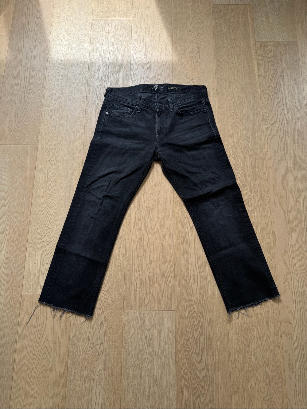 7 For All Mankind Slimmy Black Jeans | Men's 32 x 26 | Slim Straight | Raw Hem